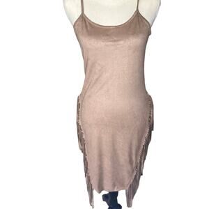 Auditions Womens Dress Size XS Suede Spaghetti Straps Fringe Tan Western Cowgirl